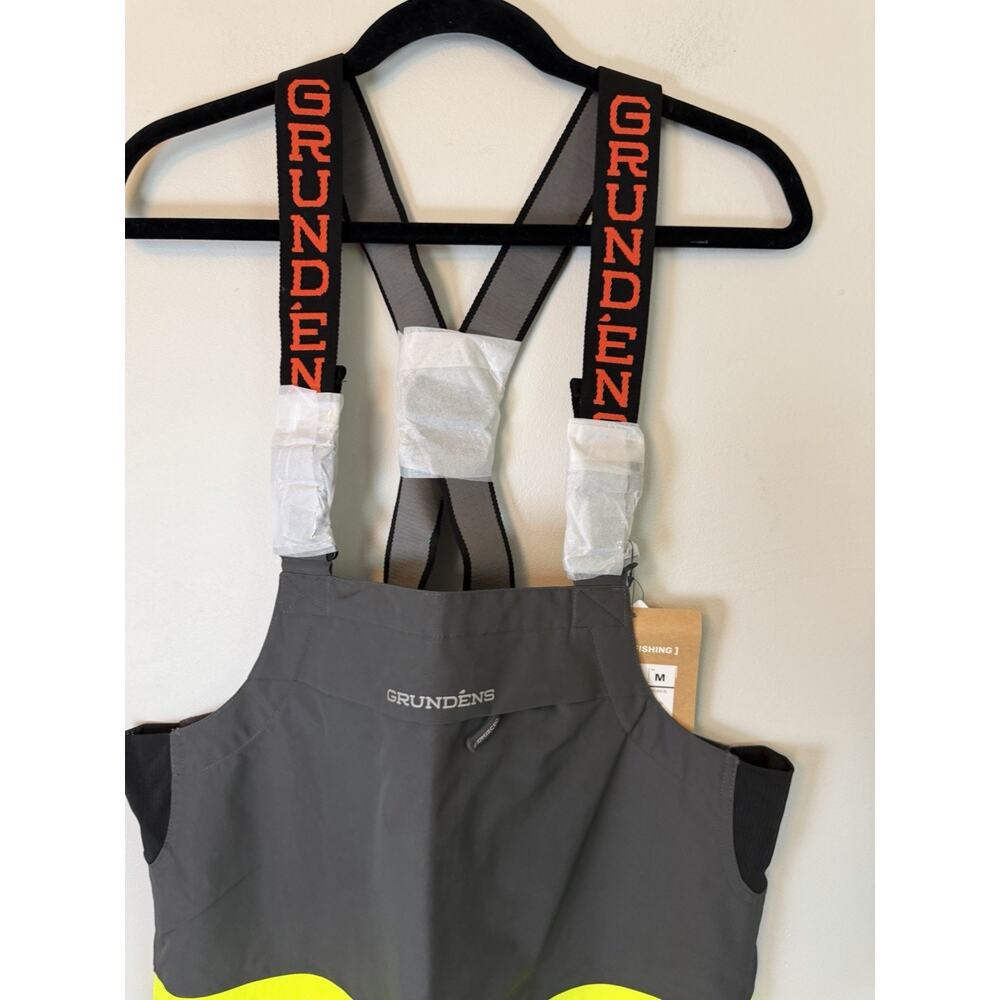 Grundens Full Share Fishing Bib Hi Visibility Yellow/gray Sz M NWT $170 - Picture 11 of 16